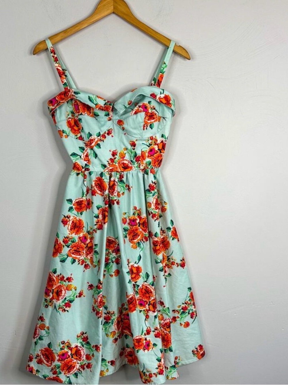 Stop Staring! Marisol aqua Blue Floral 1950s Swing Dress - Picture 2 of 9
